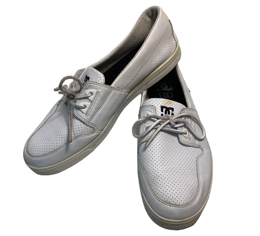 Vintage DC Skate Mens Club Slip-On Leather Loafers Casual Shoes White Size 12